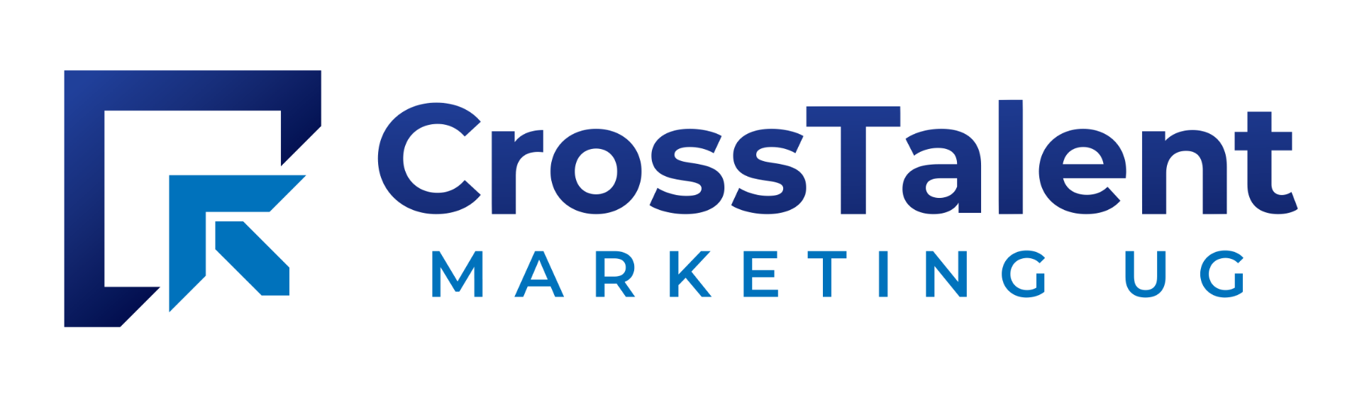 Logo von CrossTalent Marketing UG, blaues und hellblaues Design, symbolisiert Partnerschaften im Bauwesen.