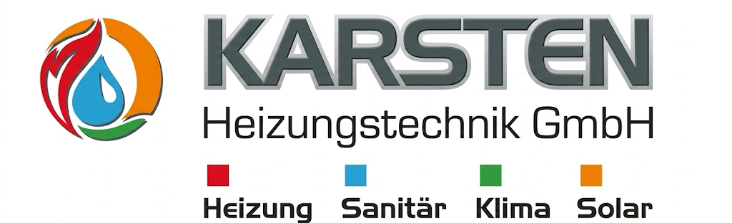 Logo von Karsten Heizungstechnik GmbH mit den Bereichen Heizung, Sanitär, Klima und Solar, relevant für AS-Bau-OWL und deren Partnernetzwerk im Bauwesen.